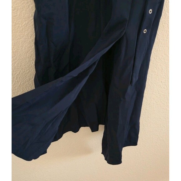 Tibi Twill V-Neck Draped Dress Navy Blue Wrap Asymmetrical Slit Size 8 - Picture 4 of 10